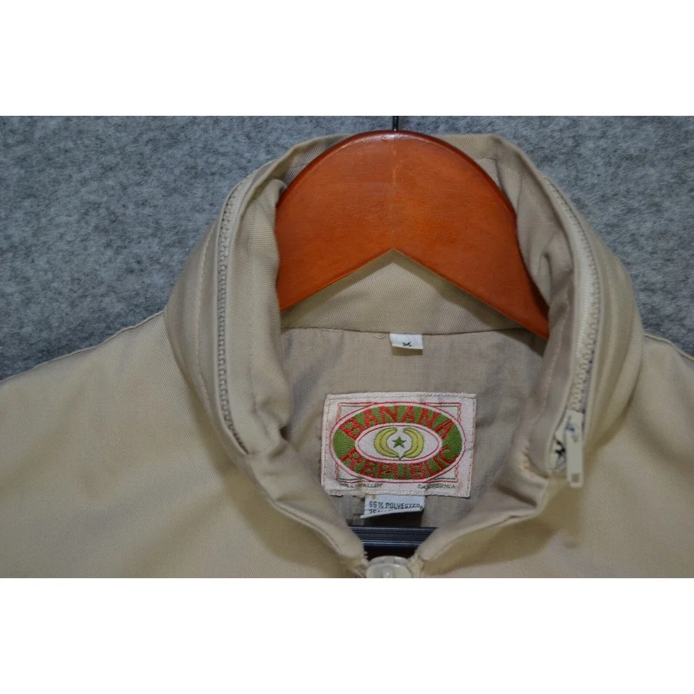 VTG Banana Republic Safari‎ Vest Mens Medium Beige Mock Neck Full Zip Hiking